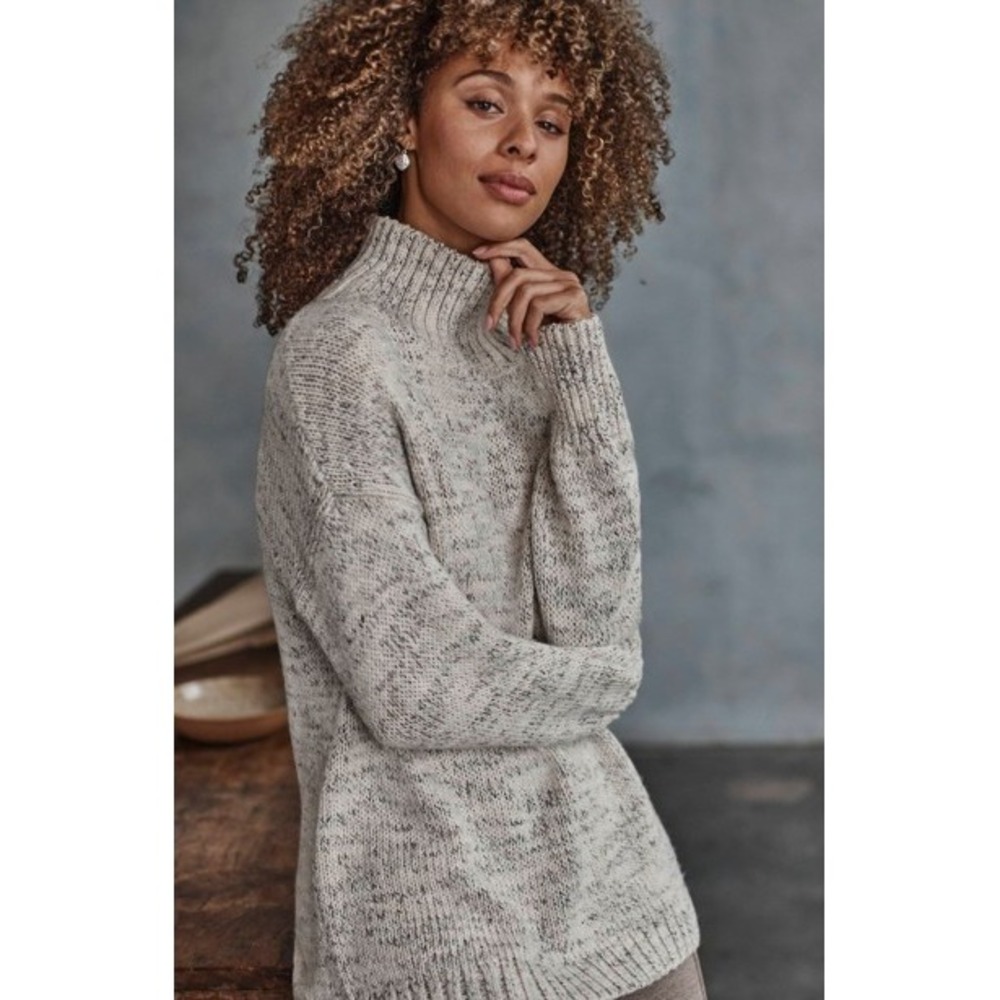 J.Jill Marled Mock-Neck Sweater L Oatmeal Pure Jill Ribbed Space Dye 254432